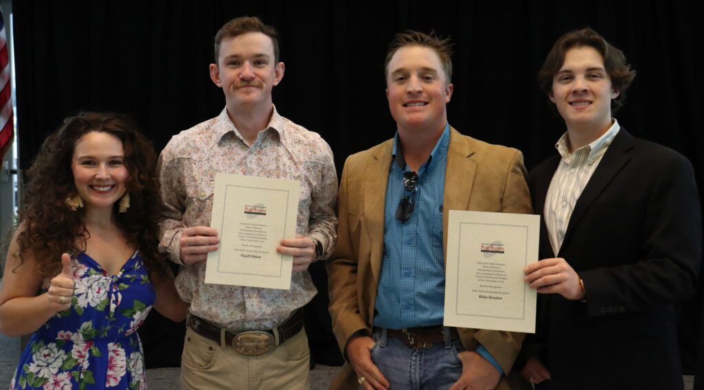 2026 Peary Wilemon Scholarship recipients from the TAMU Cotton Crew. Names from left to right - Lilly Taylor, Wyatt Duhon, William "Tyler" Jung, and William "Blake" Houston.